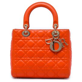 Dior Orange Medium Lambskin Cannage Lady Dior Orange