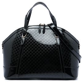 Bolsa Gucci Nice Dome Large em couro envernizado Microguccissima preto Preto