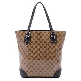 Saco Tote Gucci Bege GG Crystal com Pingentes Verticais Bege