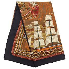 Pañuelo de seda Hermès Brown Marine Naive 90 Castaño