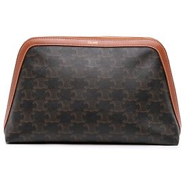 Céline Clutch Celine Brown Triomphe Coated Canvas Castaño Marrón oscuro