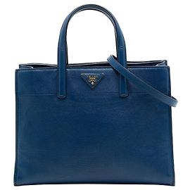 Bolso Tote Prada Blue Saffiano Soft Triple Pocket Azul Azul oscuro