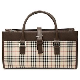 Sac à main Burberry Beige House Check Canvas Beige