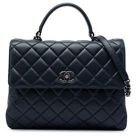 Chanel Blue Large Lambskin Trendy CC Top Handle Flap Blue Navy blue