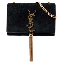 Autre Marque Saint Laurent Black Small Suede Monogram Kate Tassel Crossbody Noir
