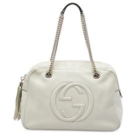 Bolsa de Ombro Gucci Soho em Pele de Bezerro Branca com Corrente Branco