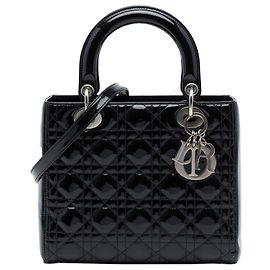 Dior Black Medium Patent Cannage Lady Dior Schwarz