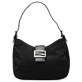 Fendi Black Zucchino Canvas Shoulder Bag Black