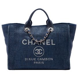mala Chanel Deauville Tote Medium em lona azul Azul Outro
