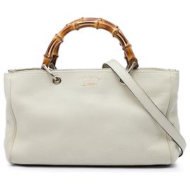 Bolsa Gucci White Medium Calfskin Bamboo Shopper Satchel Branco