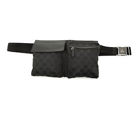 Gucci Black GG Canvas Double Pocket Belt Bag Black