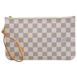 Louis Vuitton White Damier Azur Neverfull MM Pouch Blanc