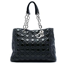 Dior Blue Large Patent Cannage Lady Dior Soft Shopping Tote Bleu Bleu foncé