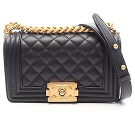 Bolsa de Ombro Chanel Boy Small em couro de bezerro granulado preto Preto