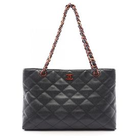 Sac cabas Chanel Matelassé avec chaîne effet bois Noir