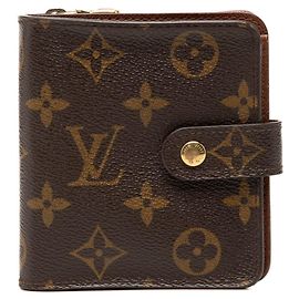 Carteira bi-fold compacta com fecho Louis Vuitton Monogram Marrom