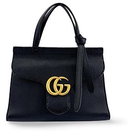 Gucci GG Marmont Top Handle Leather Mini Preto