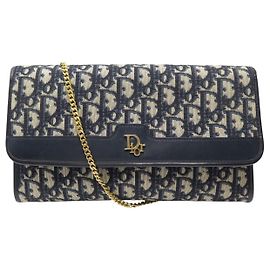 VINTAGE CHRISTIAN DIOR OBLIQUE MONOGRAM CANVAS HANDBAG SHOULDER BAG Blue