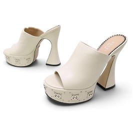 NEU GUCCI MALAGA CLOGS MIT KEILABSATZ 35.5 IT 36.5 FR GG LOGO Roh