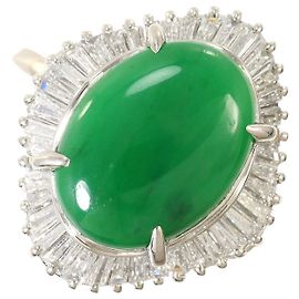 Autre Marque Bague Anneau en Platine avec Jade et Diamant Autre