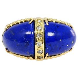 Autre Marque Anello a fascia in oro giallo 18K con diamante e lapislazzuli D'oro
