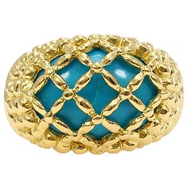 Autre Marque Anel banda em ouro amarelo 18K com turquesa Dourado