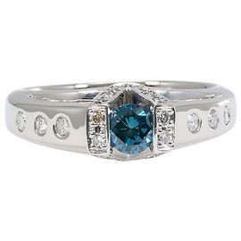 Autre Marque PT900 Platinum Band Ring with Blue Diamond Other