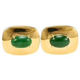 Autre Marque Gemelos de oro amarillo 18K con jade Dorado