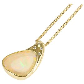 Autre Marque 18K Yellow Gold Necklace with Opal and Diamond Golden