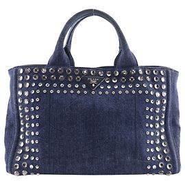 Prada Canapa Convertible Denim Medium con decorazioni in strass Blu