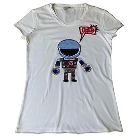 Autre Marque MAX&Co. T-shirt in cotone bianca con applicazione robot Bianco Rosso Blu Multicolore