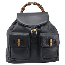 Gucci Vintage Bamboo Leather Medium Negro