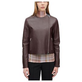 Céline Celine Giacca Biker in Pelle Bordeaux con Dettaglio Pitone Blu Bordò