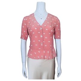 Rouje Paris Peplum Bluse Viskose Rosa Blumenprint Pink