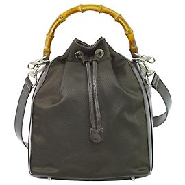 Gucci Vintage Bamboo Bucket Nylon and Leather Small Marrom