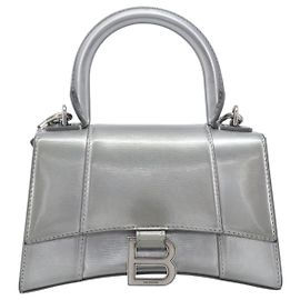 Balenciaga Hourglass Top Handle Leather Small Silber