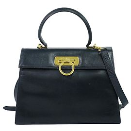 Salvatore Ferragamo Convertible Top Handle Leather Azul marinho
