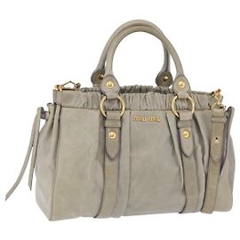 Bolso de Mano Miu Miu de Cuero 2way Gris Oro Auth 167735M Castaño Dorado