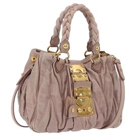 Bolso de mano Miu Miu Matelassé de cuero 2way Rosa Oro Auth 167651A Rosa Dorado