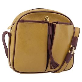 Bolsa de ombro Cartier Must Line Trinity em couro bege e ouro autêntica 207443 Bege Dourado
