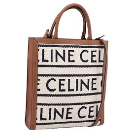 Céline Sac à main CELINE Small Vertical Cabas Canvas 2way Ivory Gold Auth 206883M Doré Écru