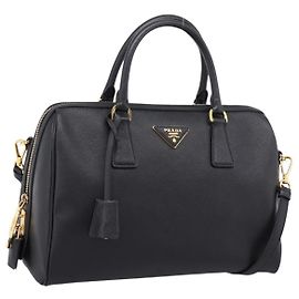 PRADA Mini Boston Bag Saffiano leather 2way Black Gold Auth fm5456V Black Golden