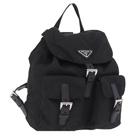 Mochila PRADA Nylon Black Silver Auth 204626V Preto Prata