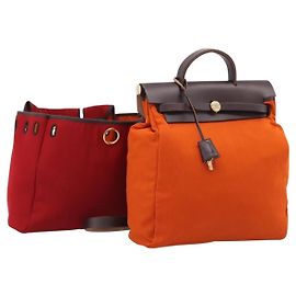 Hermès HERMES Herbag Ad PM Mochila Canvas Couro 2way Orange Gold Auth 204861M Dourado Laranja