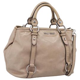 Miu Miu Handtasche Leder 2way Beige Silver Auth 167730A Silber Beige