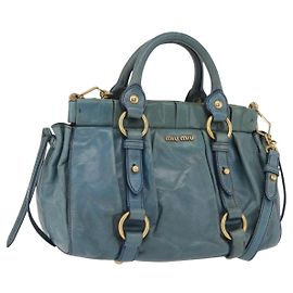 Borsa a Mano Miu Miu Matelassé Vitellolux 2way Verde Oro Auth 202508V D'oro Verde