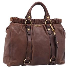 Bolsa de mão Miu Miu em couro 2way marrom dourado autêntica BA15765V Marrom Dourado