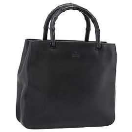 GUCCI Bamboo Handtasche Leder Schwarz Silber 002 1061 Auth ka6458 Schwarz Silber
