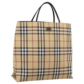 Sac Cabas BURBERRY Nova Check PVC Beige Silver Auth 205379 Argenté Beige