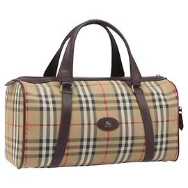 Bolso Boston Burberrys Nova Check Canvas Beige Tono Dorado Auth BA16134 Beige Otro